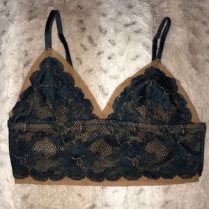 NWOT Free People Tan mesh with Blue lace Bralette